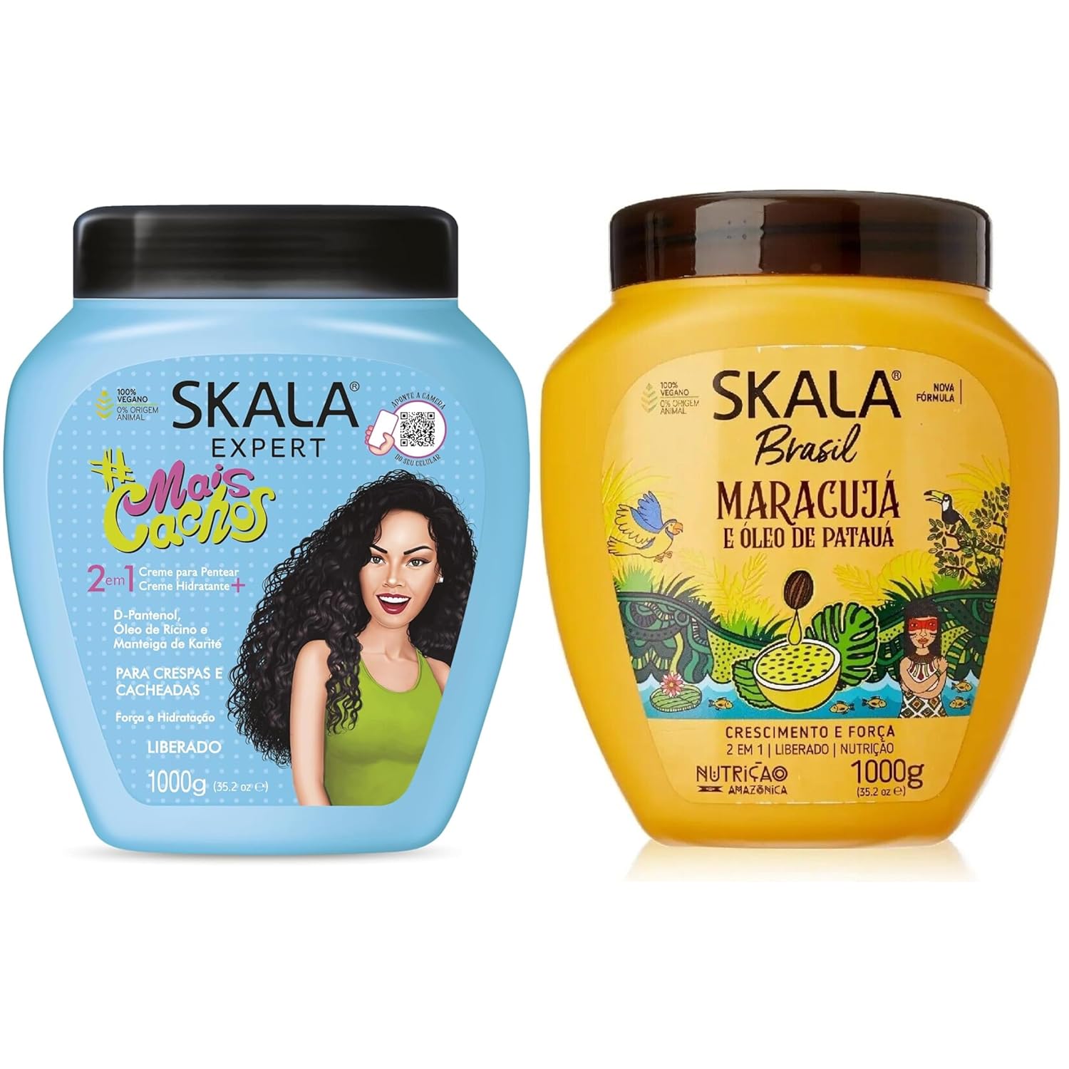 SKALA Hair Type 3ABC - Mais Cachos & Passion Fruit Combo - Hydrate Curls, Eliminate Frizz, For Curly Hair - 2-IN-1 Conditioning Treatment & Cream to Comb